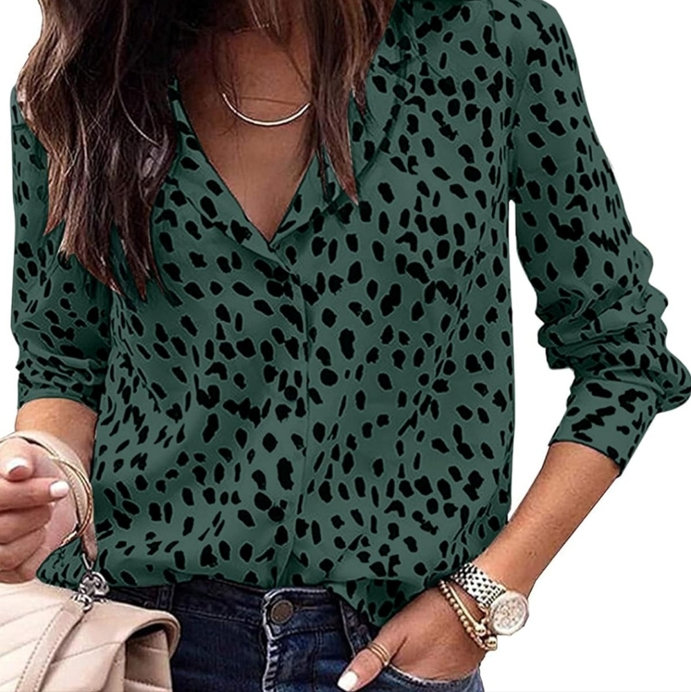 Women's Green Leopard Print Blouse